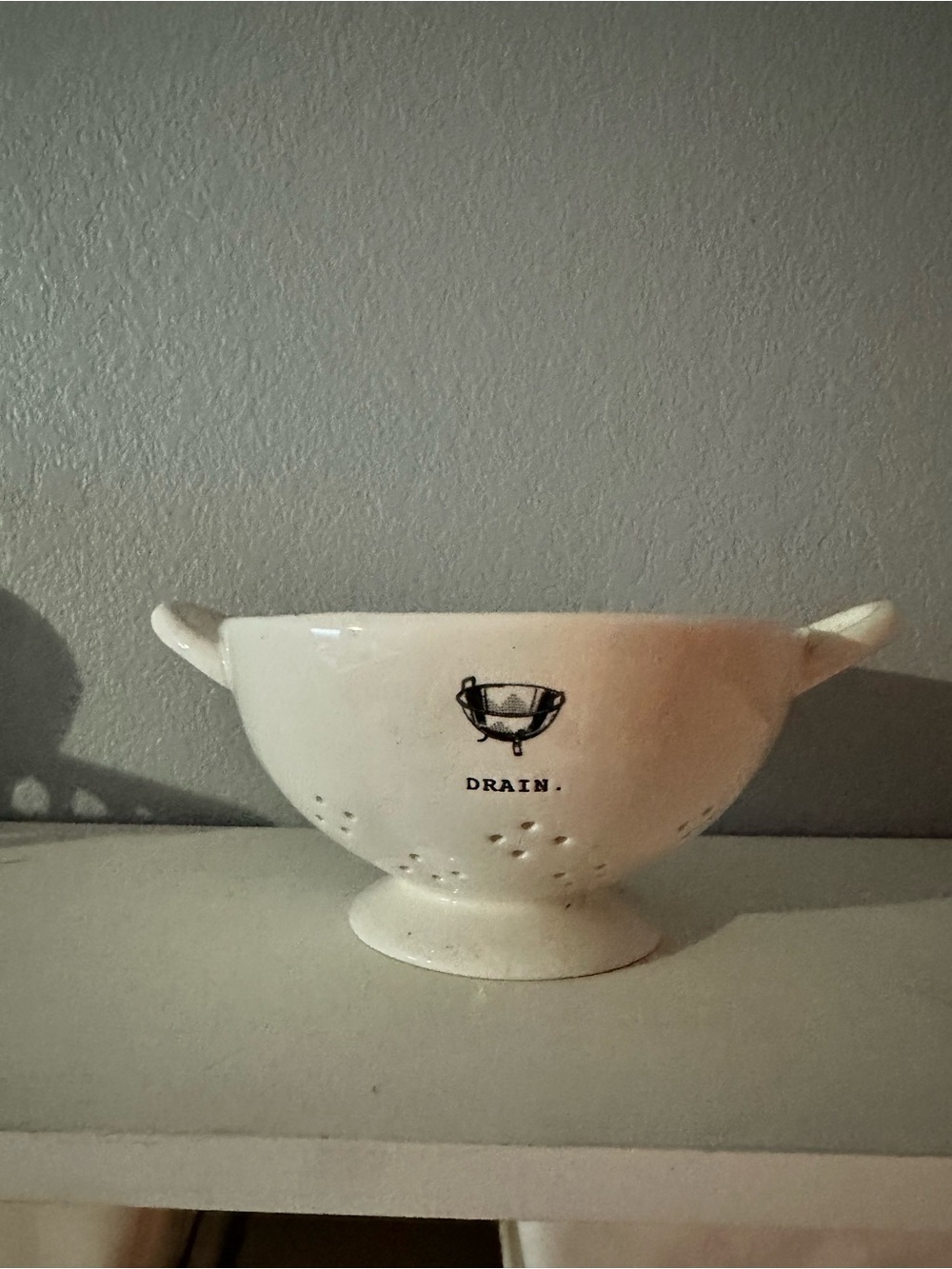 Icon White Ceramic Colander Bowl with 'DRAIN' Print